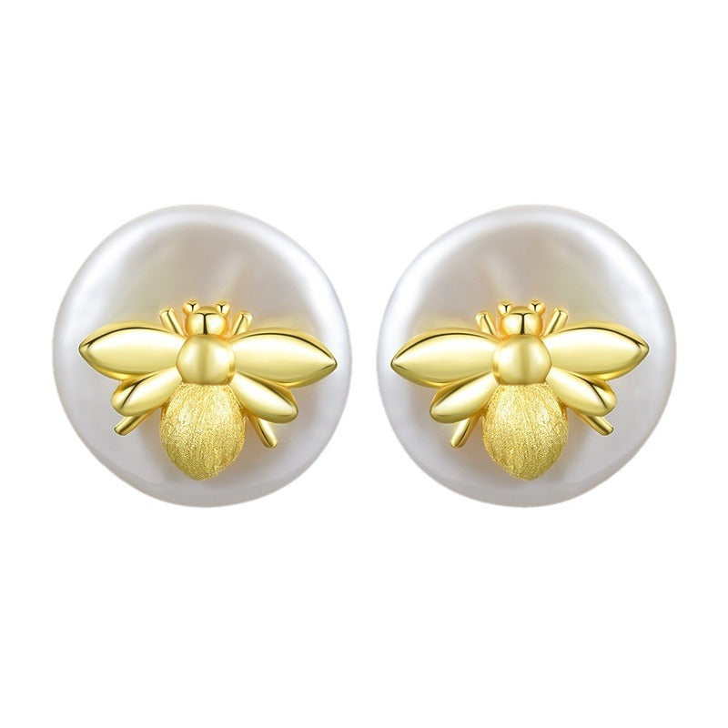 S925 Silver Pearl Bee Women's Earrings-Jewearrings