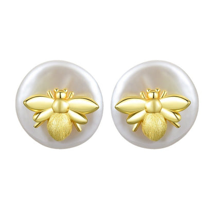 S925 Silver Pearl Bee Women's Earrings-Jewearrings