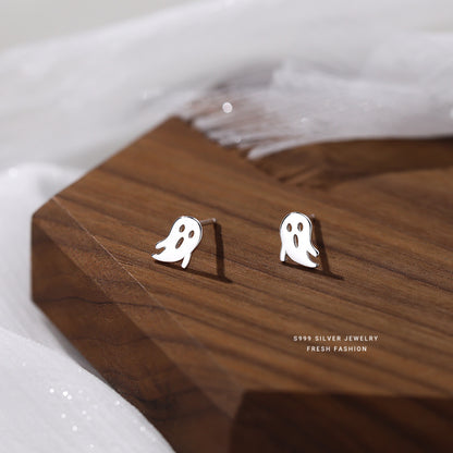 S999 Pure Silver Ghost Stud Earrings Female Niche Cartoon-Jewearrings