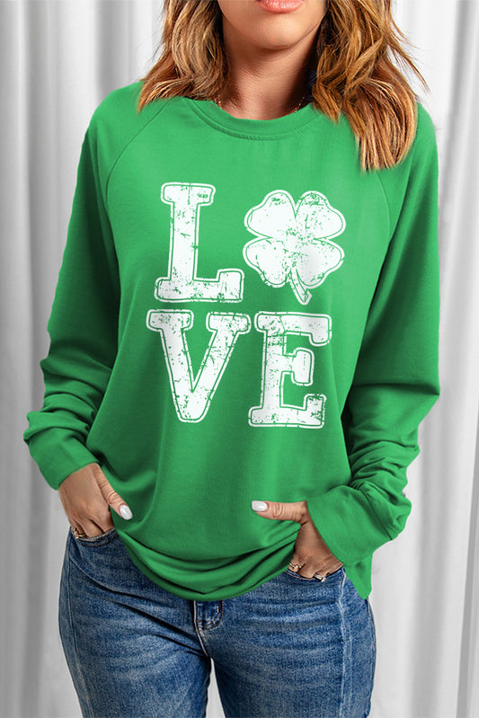 LOVE Lucky Clover Round Neck Sweatshirt-Jewearrings