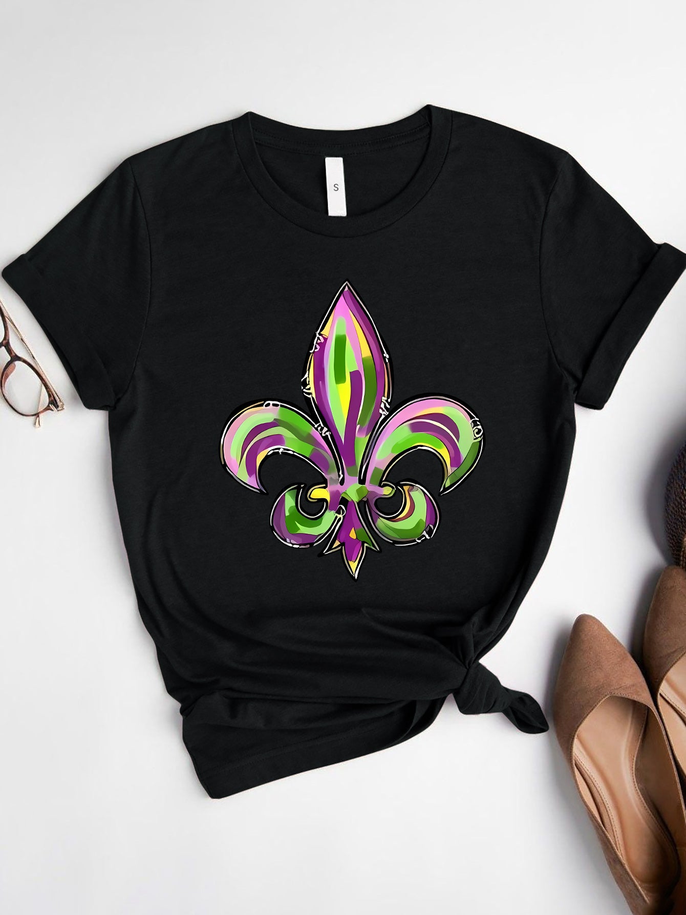 Mardi Gras Graphic Round Neck Short Sleeve T-Shirt-Jewearrings