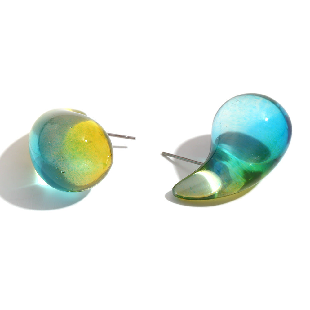 Stainless-steel Needle Color Environmental Protection High Transparent Two-color Resin Stud Earrings For Women-Jewearrings