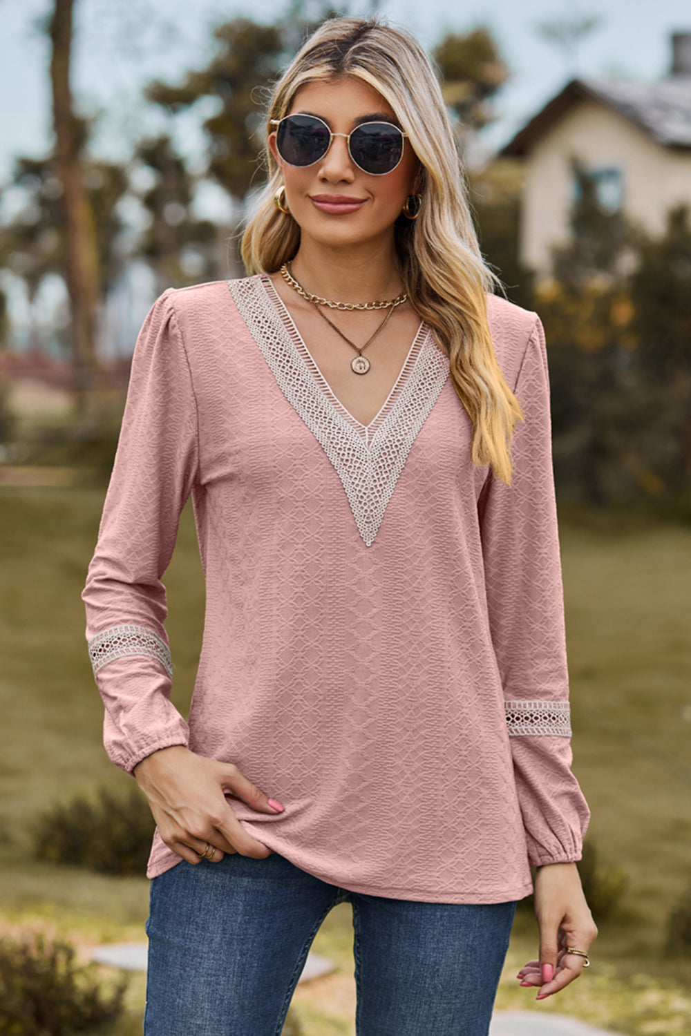 V-Neck Long Sleeve T-Shirt-Jewearrings