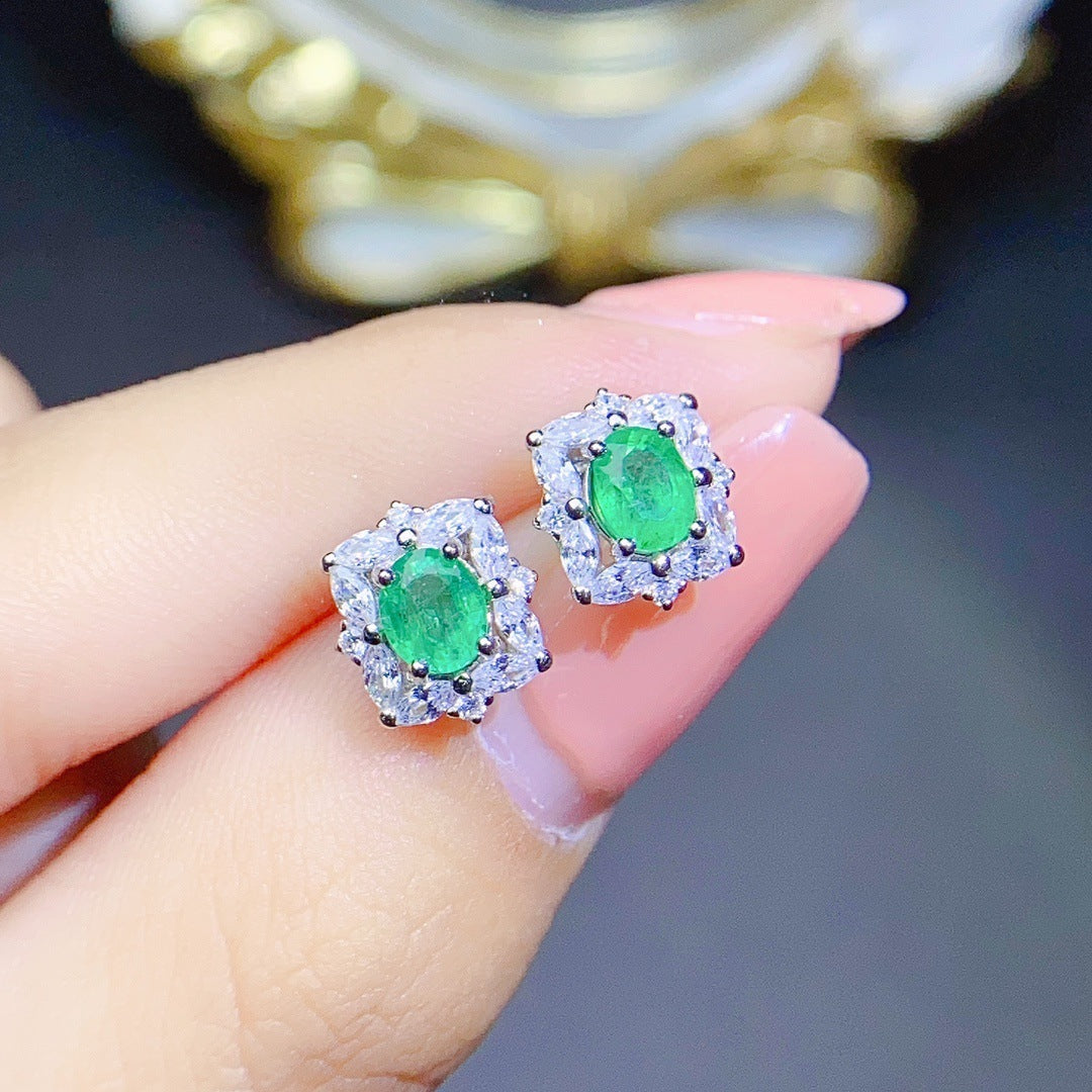 S925 Silver Inlaid Natural Emerald Earrings-Jewearrings