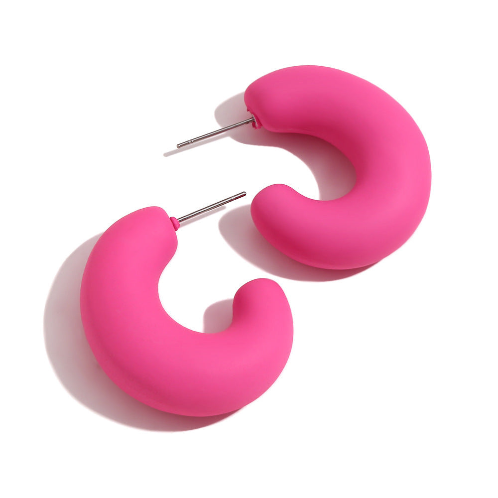 Stainless-steel Needle Color Dopamine ABS Spray Paint Open O-shaped Stud Earrings-Jewearrings