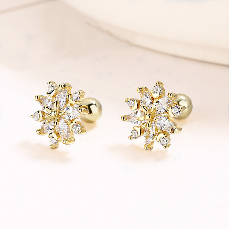 925 Sterling Silver Snowflake Thread Stud Earrings For Women-Jewearrings