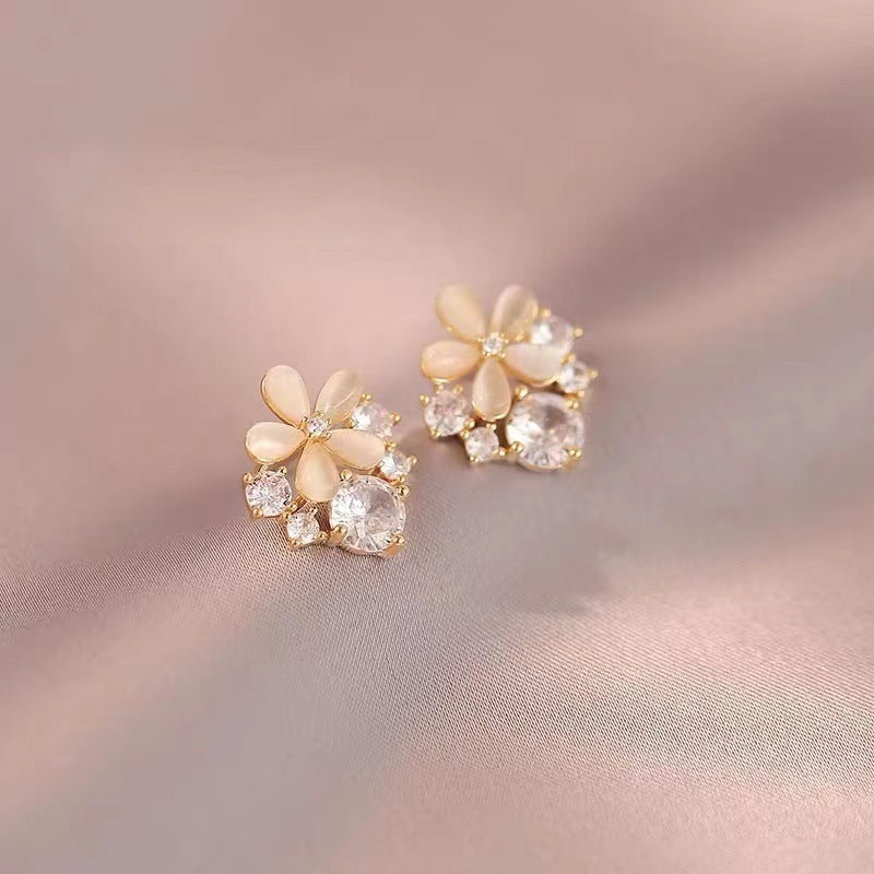 S925 Silver Needle Opal Flower Earrings-Jewearrings