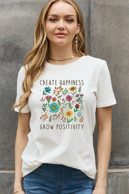 Simply Love Full Size CREATE HAPPINESS GROW POSITIVITY Graphic Cotton Tee-Jewearrings