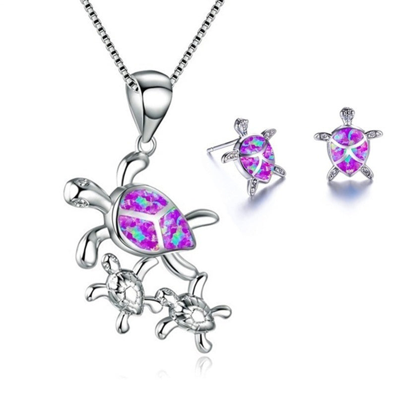 Fashion Opal 5 Colour Turtle Necklace Earrings Set-Jewearrings