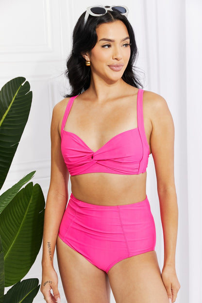 Marina West Swim Take A Dip Twist High-Rise Bikini in Pink-Jewearrings