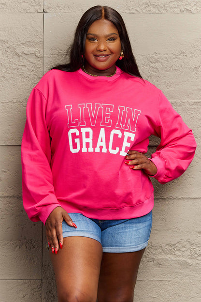 Simply Love Full Size LIVE IN GRACE Graphic Sweatshirt-Jewearrings