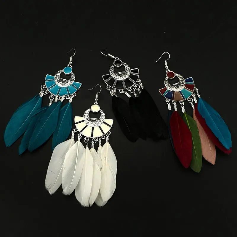 Feather Earring animal feather fan-shaped-Jewearrings