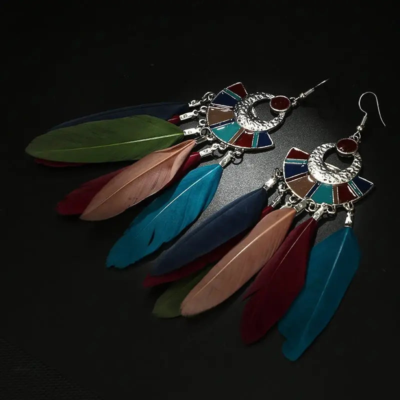 Feather Earring animal feather fan-shaped-Jewearrings