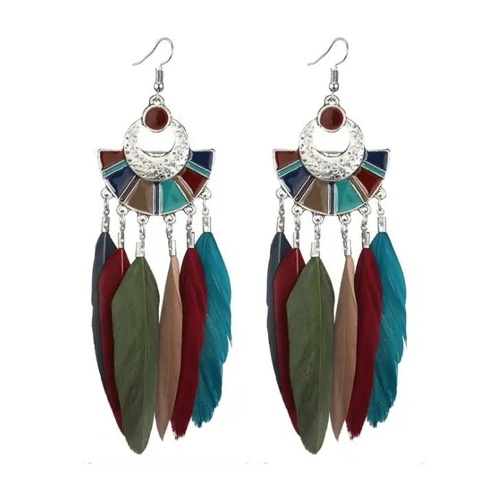 Feather Earring animal feather fan-shaped-Jewearrings