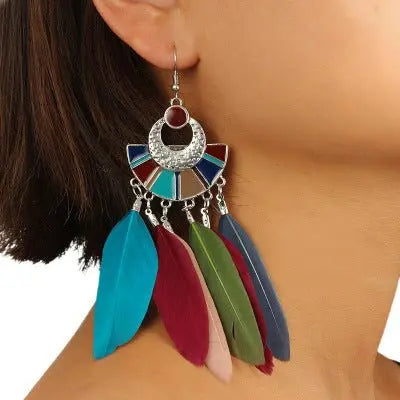 Feather Earring animal feather fan-shaped-Jewearrings