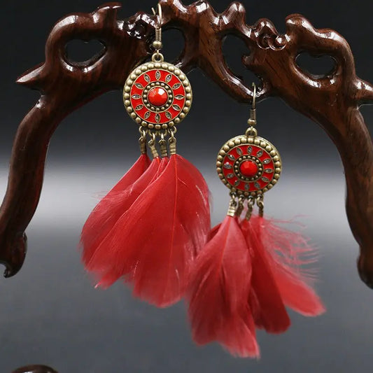 Feather Earrings bohemian beach temperament-Jewearrings