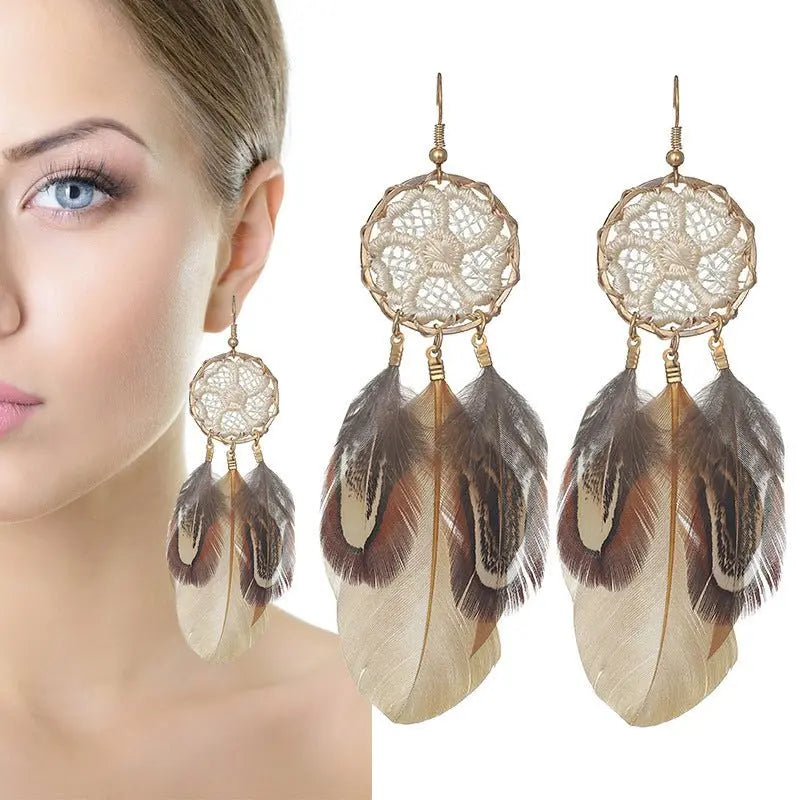 Feather Earrings - Bohemian Dream Catcher-Jewearrings