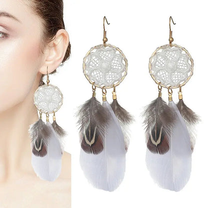 Feather Earrings - Bohemian Dream Catcher-Jewearrings