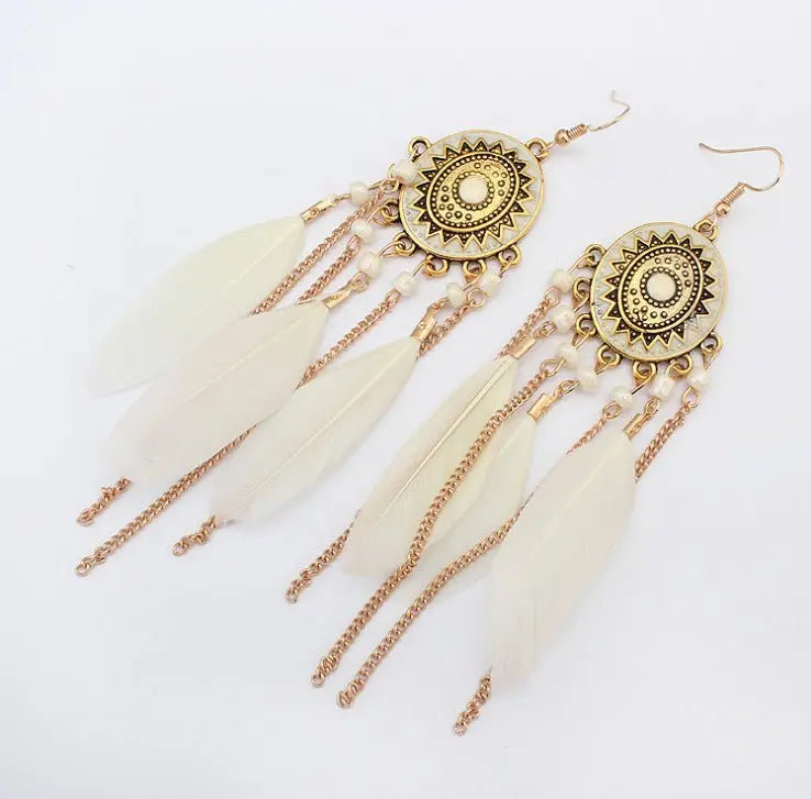 Feather Earrings Bohemian Ethnic Style Earrings-Jewearrings