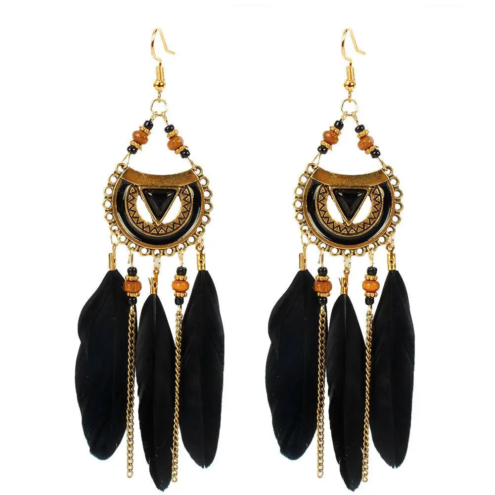 Feather Earrings Bohemian Ethnic Style Earrings-Jewearrings