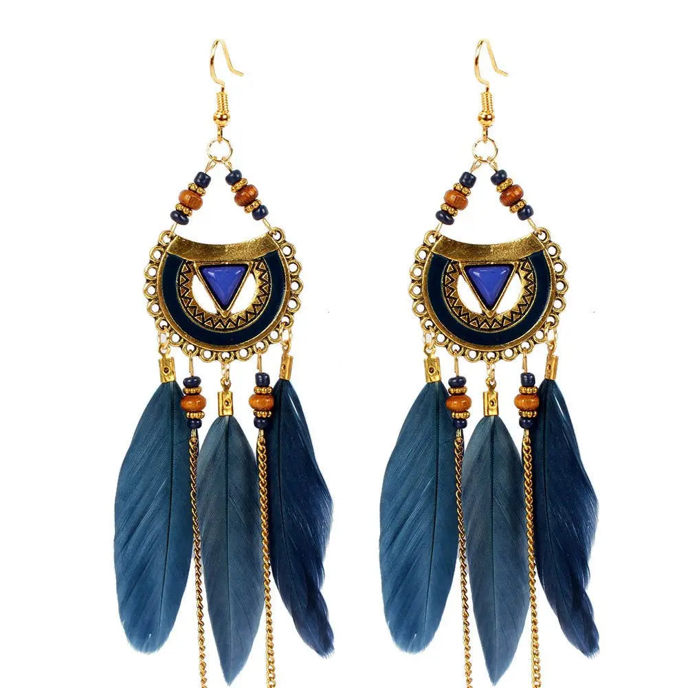 Feather Earrings Bohemian Ethnic Style Earrings-Jewearrings