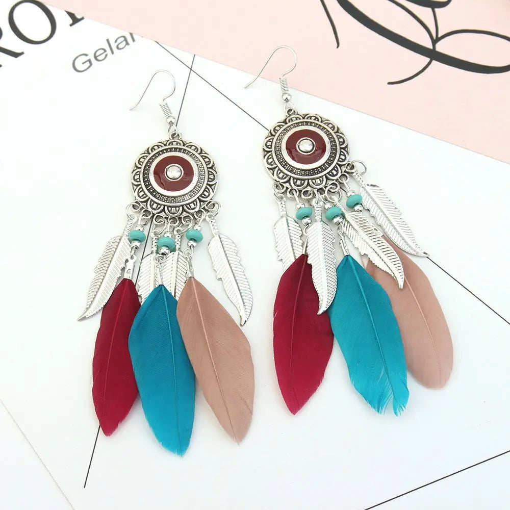 Feather Earrings Bohemian Ethnic Style Earrings-Jewearrings