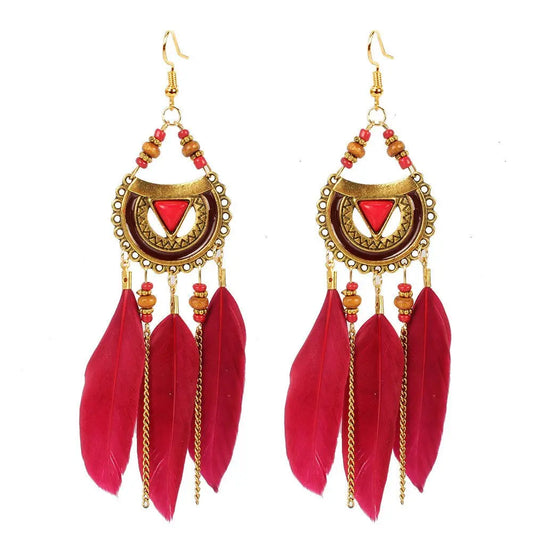 Feather Earrings Bohemian Ethnic Style Earrings-Jewearrings