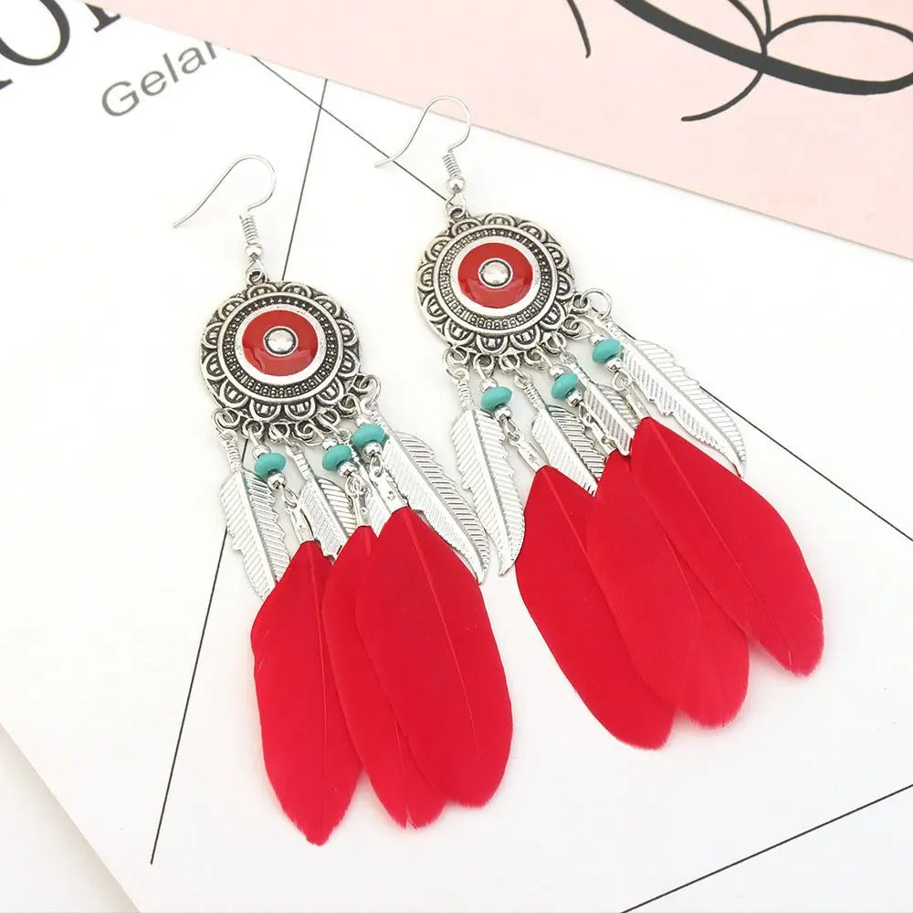 Feather Earrings Bohemian Ethnic Style Earrings-Jewearrings