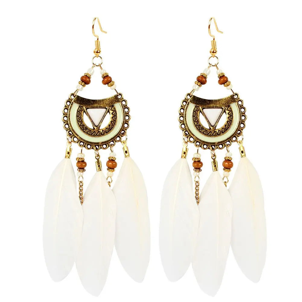 Feather Earrings Bohemian Ethnic Style Earrings-Jewearrings