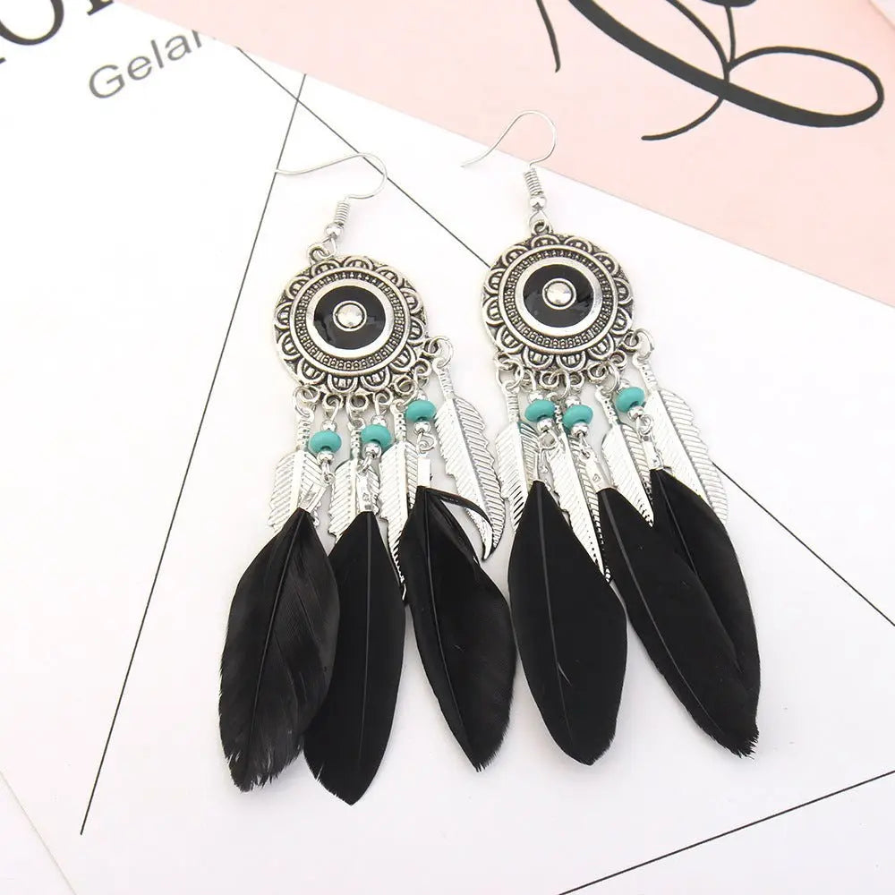 Feather Earrings Bohemian Ethnic Style Earrings-Jewearrings