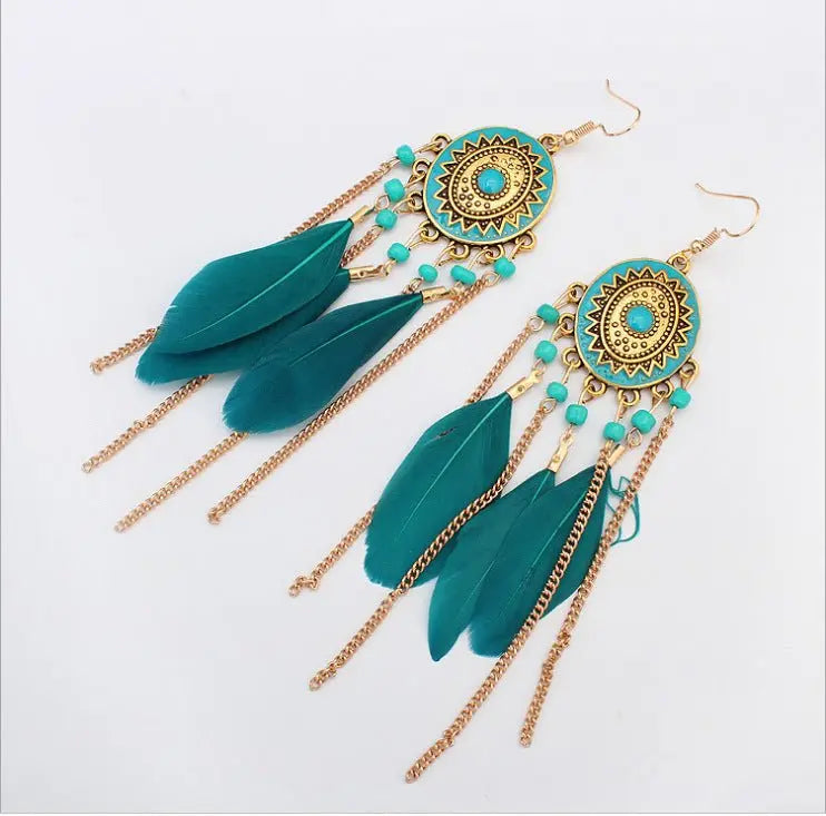 Feather Earrings Bohemian Ethnic Style Earrings-Jewearrings