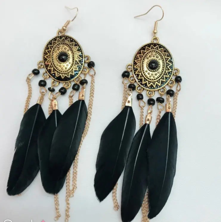 Feather Earrings Bohemian Ethnic Style Earrings-Jewearrings