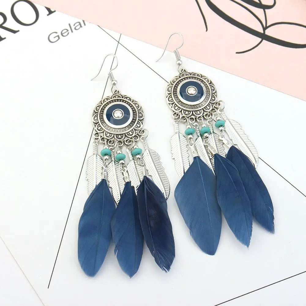 Feather Earrings Bohemian Ethnic Style Earrings-Jewearrings