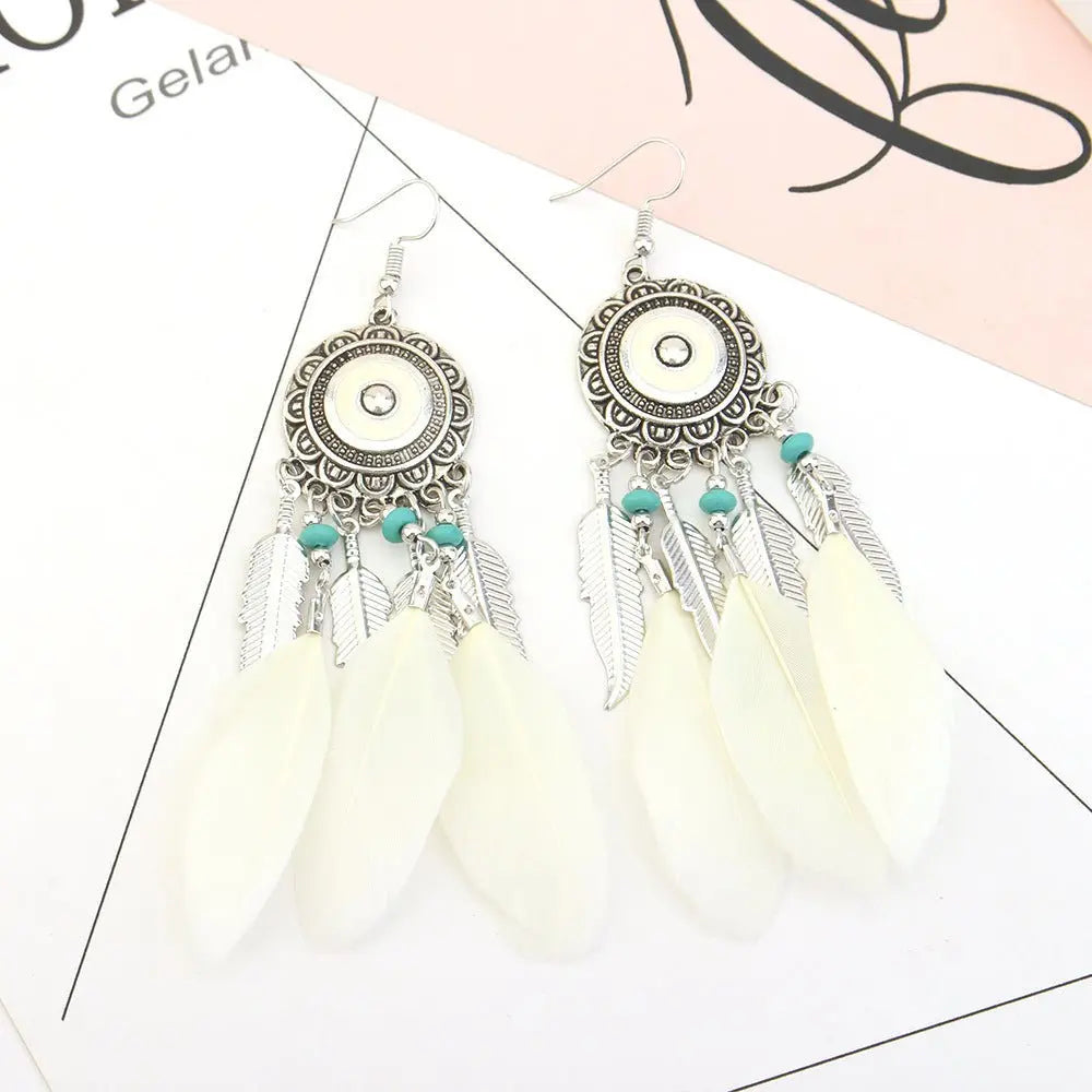 Feather Earrings Bohemian Ethnic Style Earrings-Jewearrings