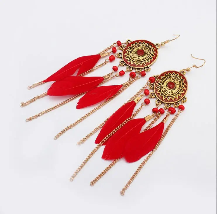 Feather Earrings Bohemian Ethnic Style Earrings-Jewearrings