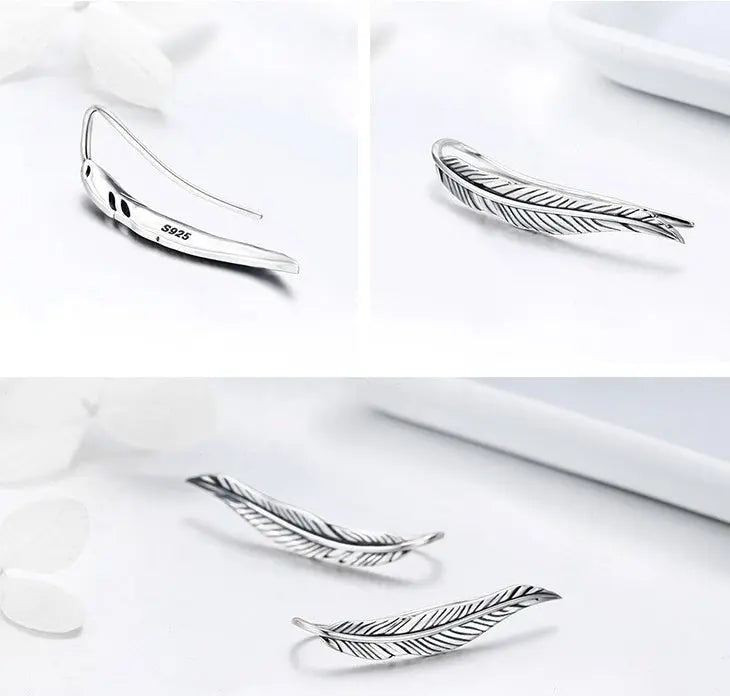 Feather Earrings: Bohemian Flair Silver-Jewearrings