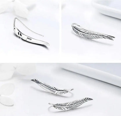 Feather Earrings: Bohemian Flair Silver-Jewearrings