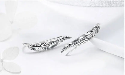 Feather Earrings: Bohemian Flair Silver-Jewearrings