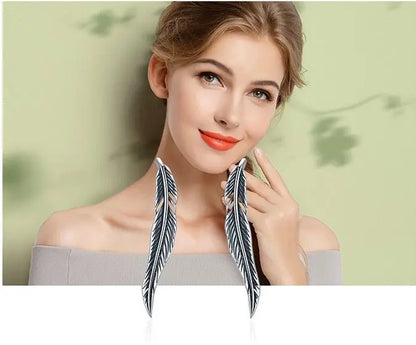 Feather Earrings: Bohemian Flair Silver-Jewearrings