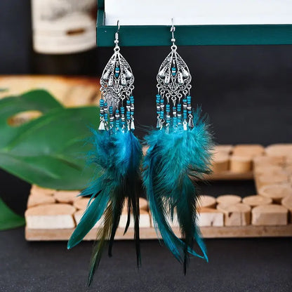 Feather Earrings - Bohemian Long Tassel Retro Ethnic Style-Jewearrings