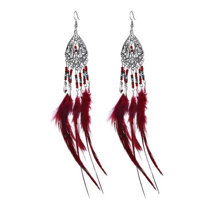 Feather Earrings - Bohemian Long Tassel Retro Ethnic Style-Jewearrings