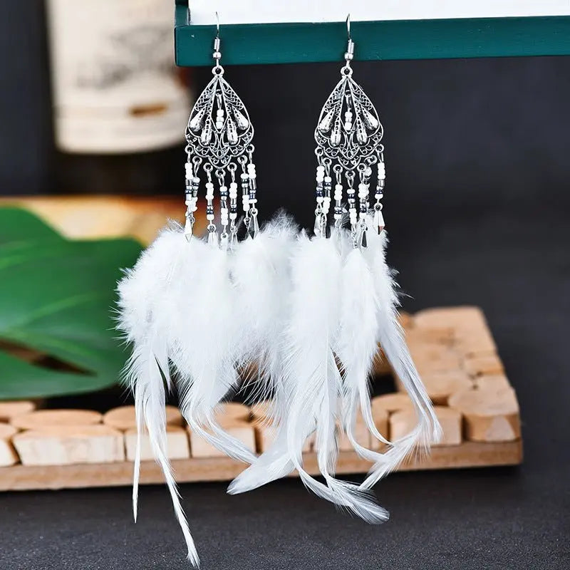 Feather Earrings - Bohemian Long Tassel Retro Ethnic Style-Jewearrings