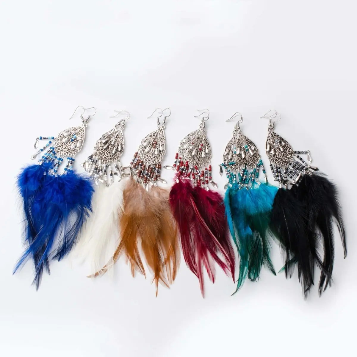 Feather Earrings - Bohemian Long Tassel Retro Ethnic Style-Jewearrings