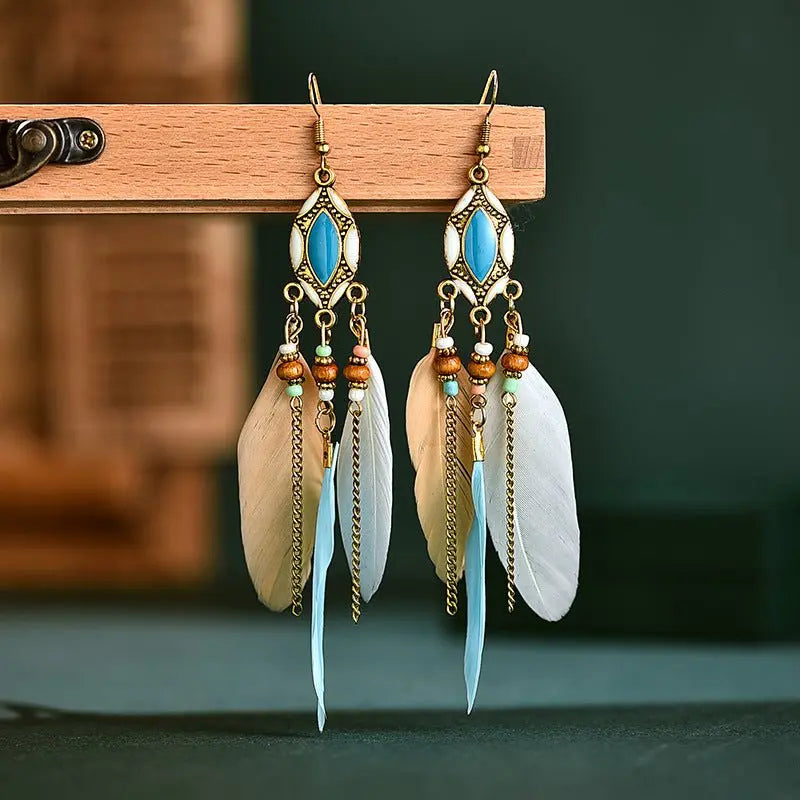 Feather Earrings | Bohemian Statement Earrings-Jewearrings