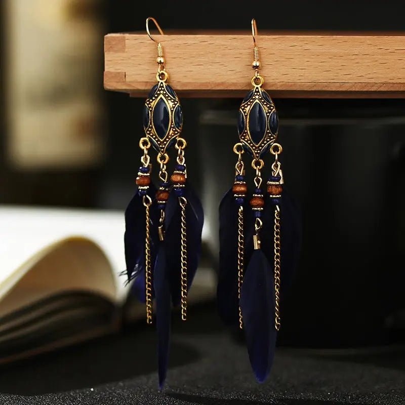 Feather Earrings | Bohemian Statement Earrings-Jewearrings