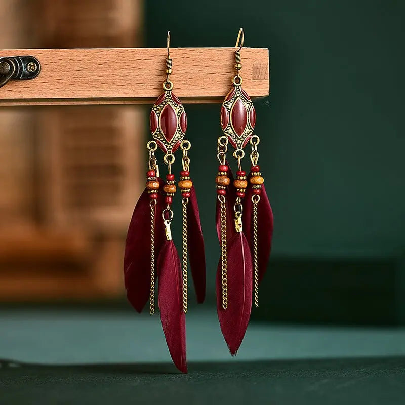 Feather Earrings | Bohemian Statement Earrings-Jewearrings