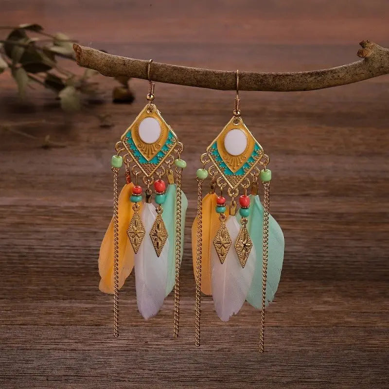 Feather Earrings - Bohemian Tassel Earrings-Jewearrings