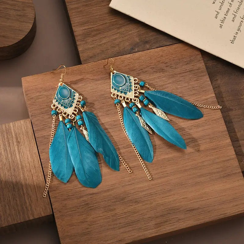 Feather Earrings - Bohemian Tassel Earrings-Jewearrings