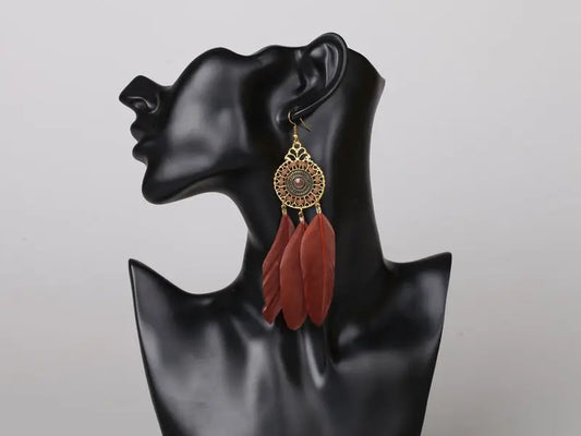 Feather Earrings Brown-Jewearrings