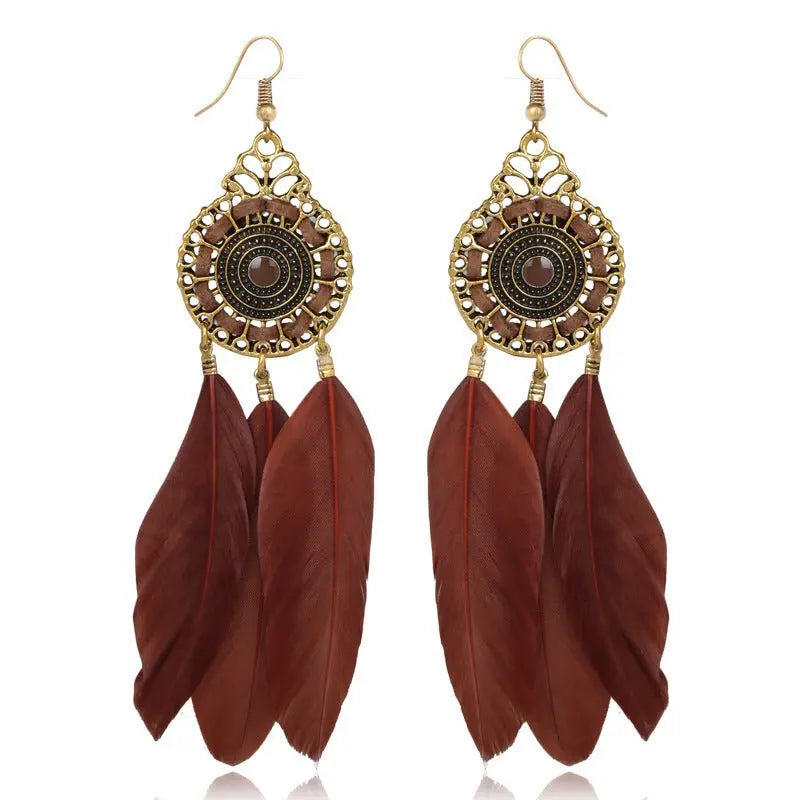 Feather Earrings Brown-Jewearrings